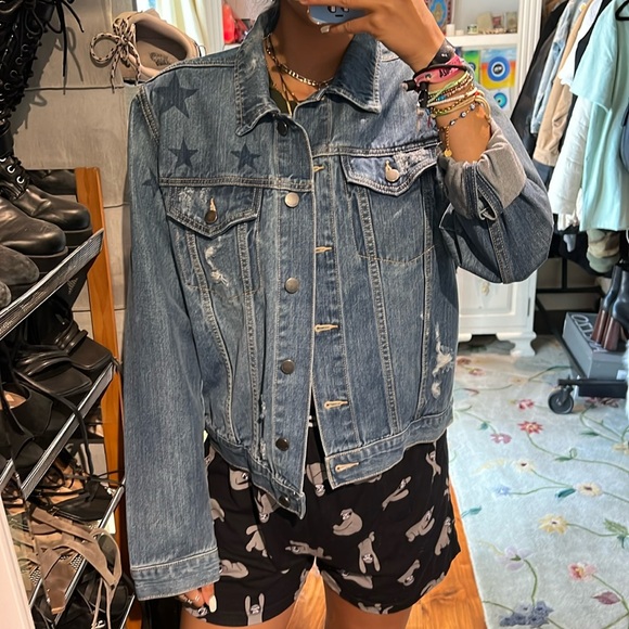 TINSEL TOWN Jean jacket with star print - Picture 1 of 6